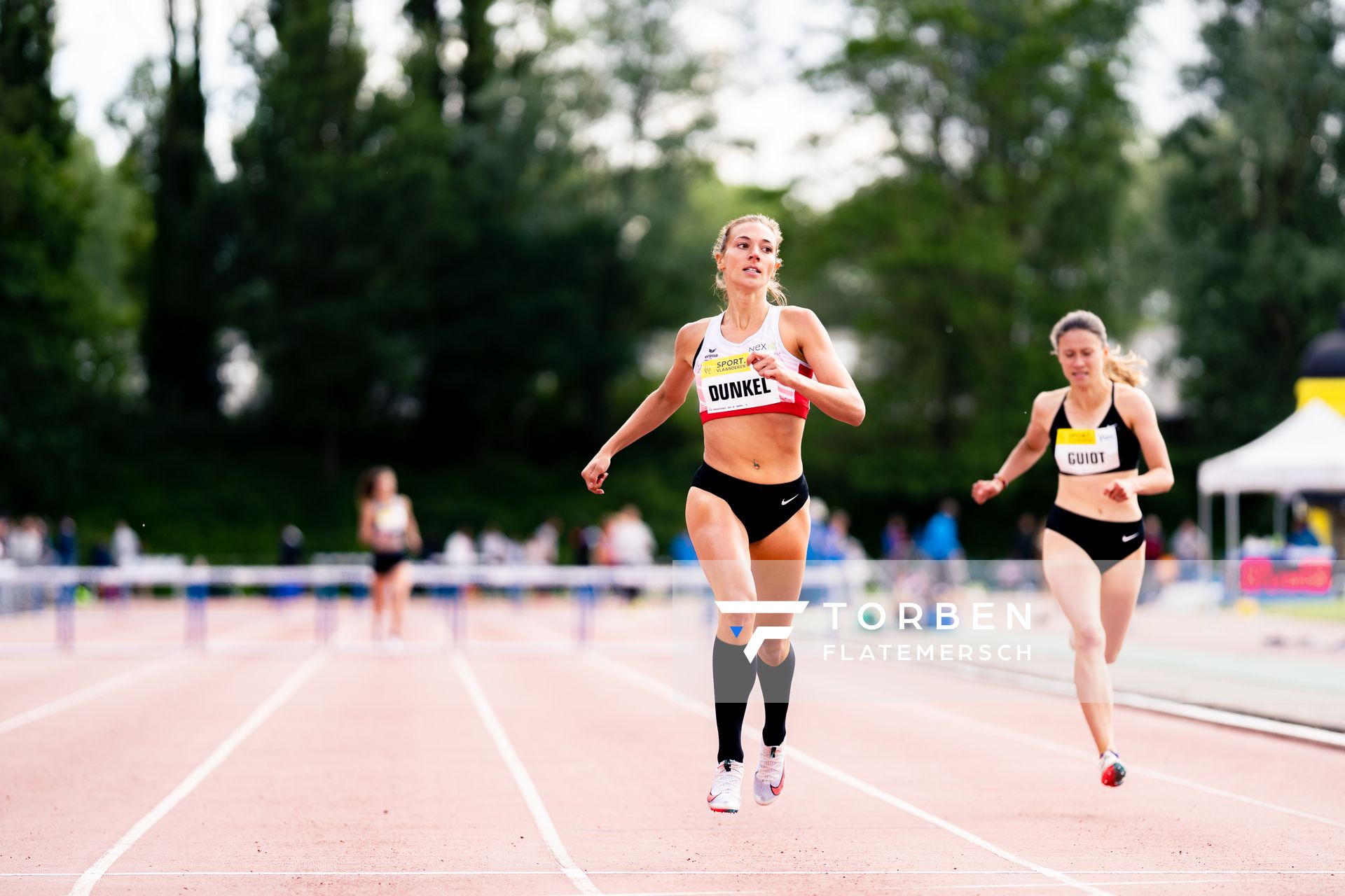 Marsha Dunkel (LC Rehlingen) ueber 400m Huerden am 28.05.2022 waehrend der World Athletics Continental Tour IFAM Oordegem in Oordegem